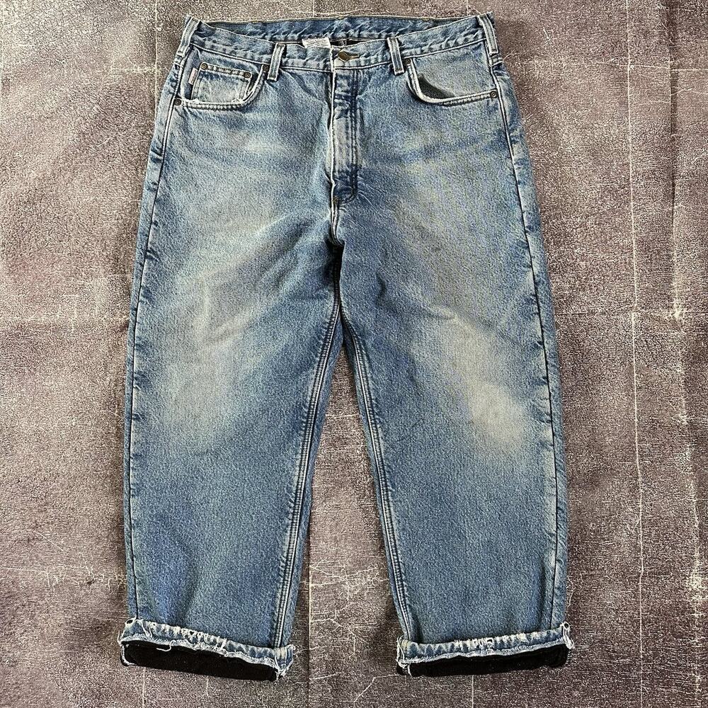 Mens Vintage Y2K Carhartt Relaxed Fit Straight Leg Fleece Lined Jeans Sz 38 X 34